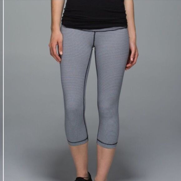 Lululemon Women's Wunder Under Crop Leggings Gingham Inkwell‎ Navy Blue 12 - Picture 6 of 12